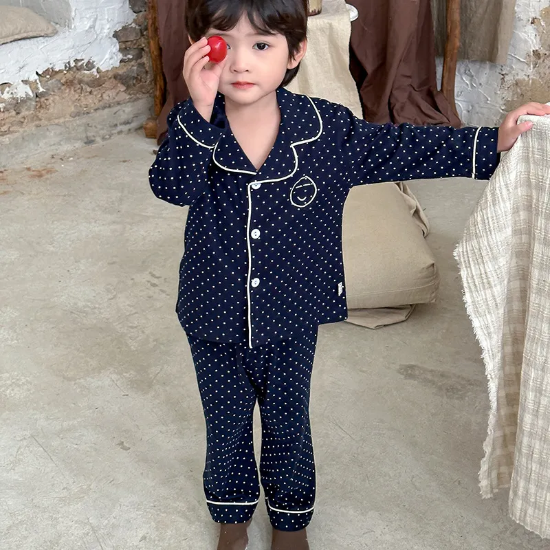 【100-160cm】大好評 シンプル 定番 ドット柄 笑顔 カジュアル ルームウェア