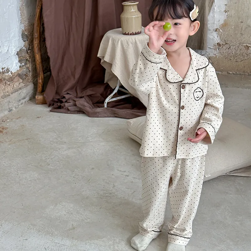 【100-160cm】大好評 シンプル 定番 ドット柄 笑顔 カジュアル ルームウェア