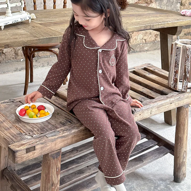 【100-160cm】大好評 シンプル 定番 ドット柄 笑顔 カジュアル ルームウェア