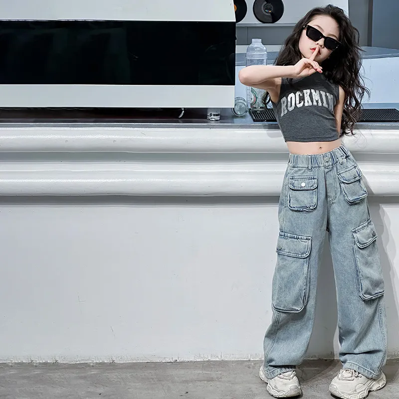 【110-170cm】絶対見逃さないで カジュアル ストリート クール 女の子 デニム パンツ