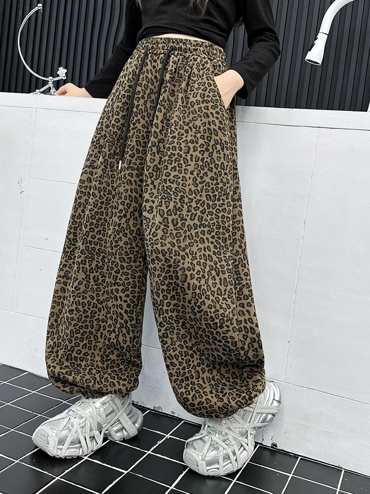 【120-170cm】話題沸騰中 大注目 カジュアル 快適 ヒョウ柄 女の子 裏起毛 パンツ