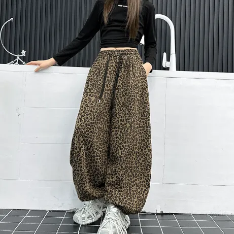 【120-170cm】話題沸騰中 大注目 カジュアル 快適 ヒョウ柄 女の子 裏起毛 パンツ