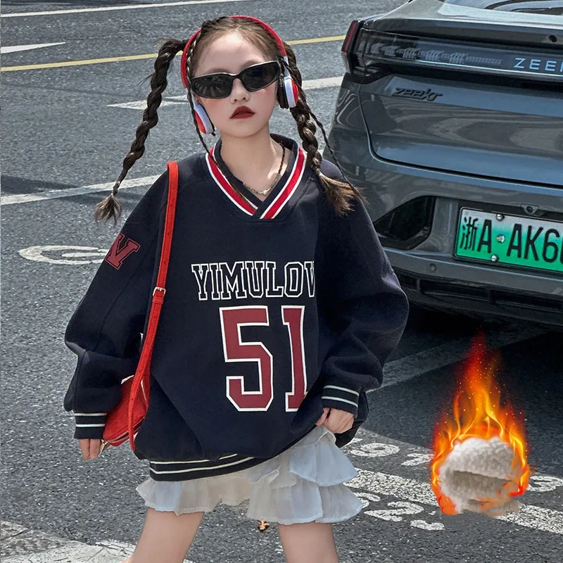 【120-170cm】人気上昇中 カジュアル ゆったり アルファベット Vネック 女の子 トレーナー