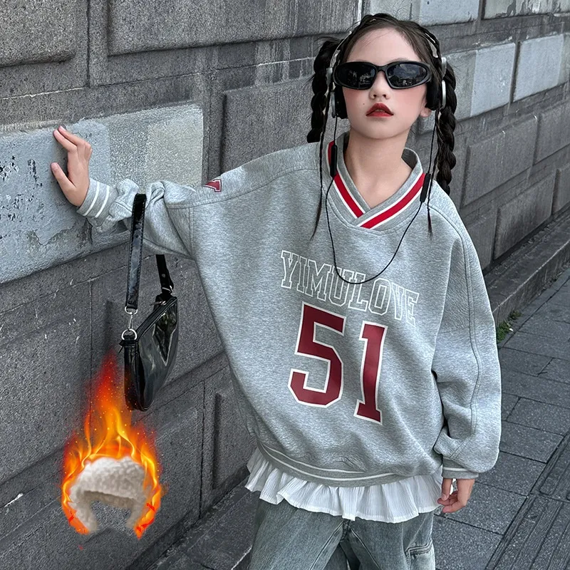 【120-170cm】人気上昇中 カジュアル ゆったり アルファベット Vネック 女の子 トレーナー