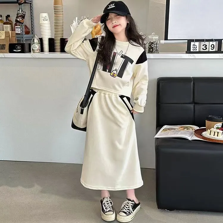 【120-170cm】二点セット 大注目 カジュアル おしゃれ 快適 女の子 トレーナー＋スカート セットアップ