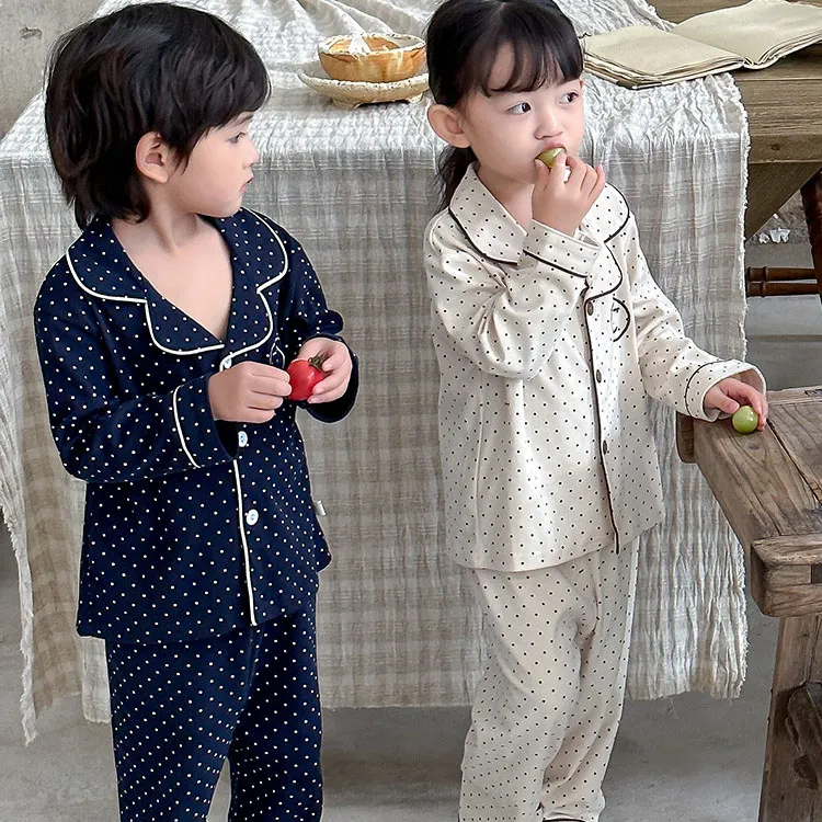 【100-160cm】大好評 シンプル 定番 ドット柄 笑顔 カジュアル ルームウェア