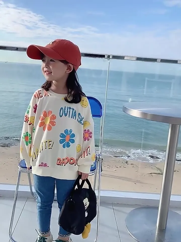 【90-150cm】おしゃれ 可愛い 花柄 女の子 カジュアル 合わせやすい トレンド 長袖 トレーナー