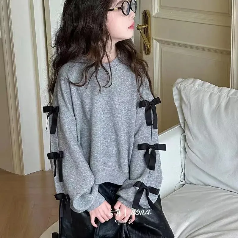 【120-170cm】大人気 ボウタイ おしゃれ 可愛い 女の子 カジュアル 合わせやすい トレンド トレーナー