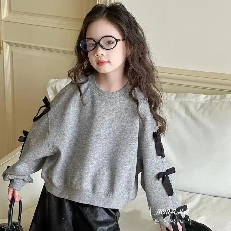 【120-170cm】大人気 ボウタイ おしゃれ 可愛い 女の子 カジュアル 合わせやすい トレンド トレーナー