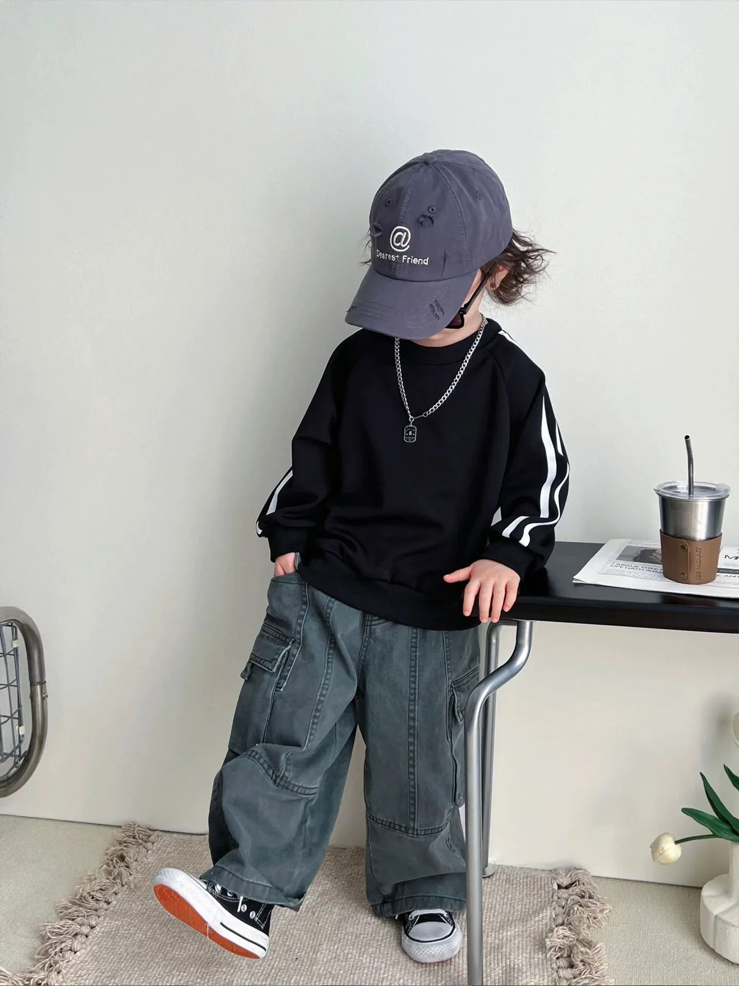 【90-150cm】毎日着たくなる おしゃれ カジュアル 合わせやすい ラウンドネック ルーズ トレーナー