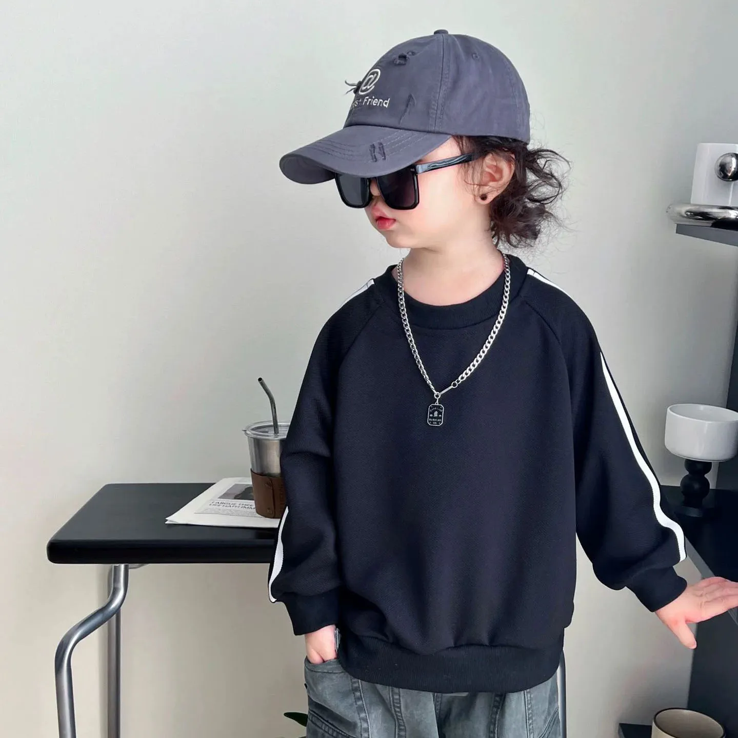 【90-150cm】毎日着たくなる おしゃれ カジュアル 合わせやすい ラウンドネック ルーズ トレーナー