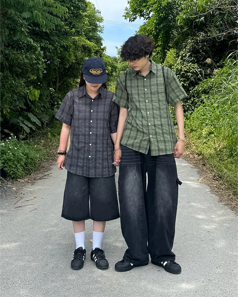 （ユニセックス）タータンチェックハーフシャツ