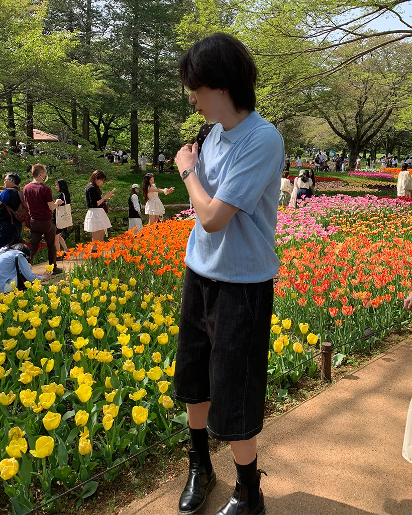 パンチングカラーハーフニット