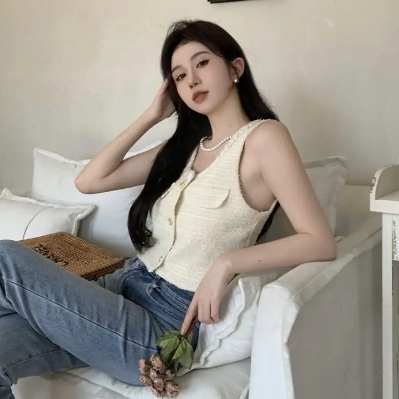 トップス ベスト スウィート ツイード セクシー ベージュ