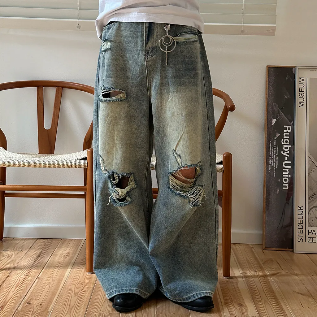 ヴィンテージスリットダメージデニムパンツ