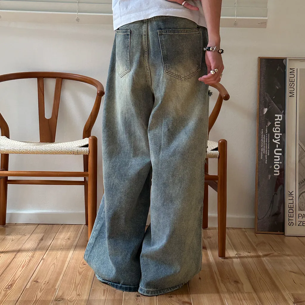 ヴィンテージスリットダメージデニムパンツ