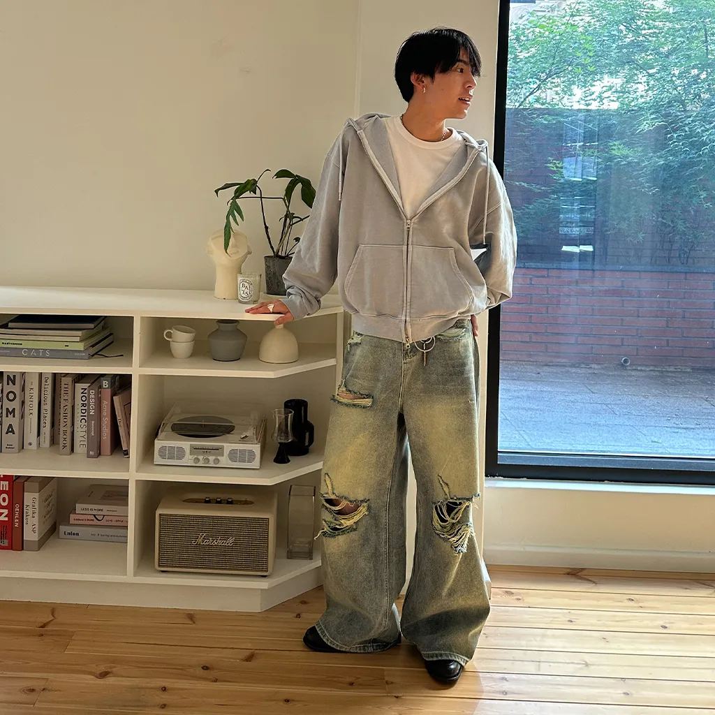 ヴィンテージスリットダメージデニムパンツ