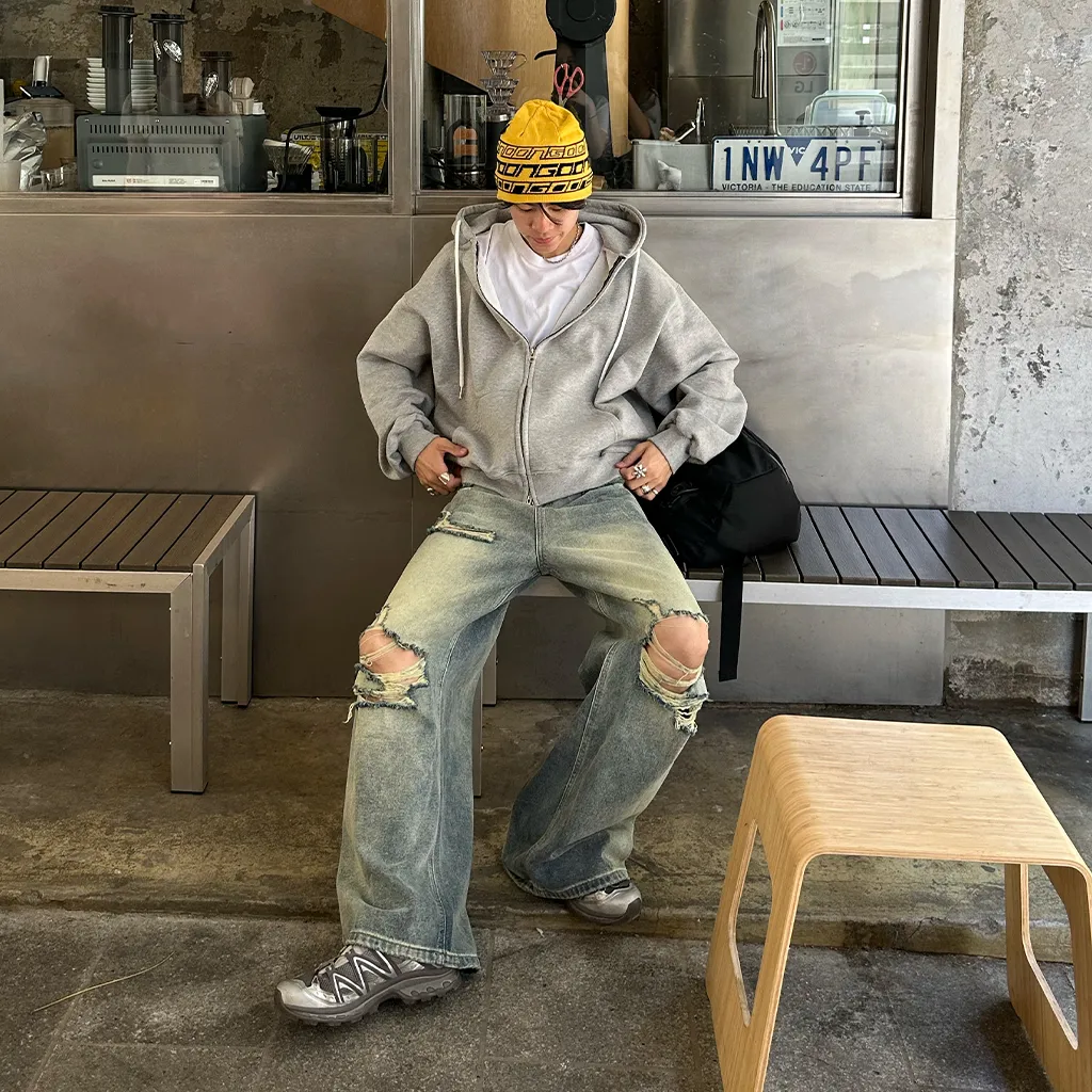 ヴィンテージスリットダメージデニムパンツ