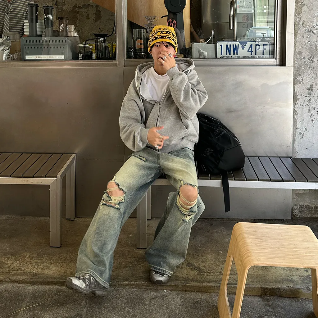ヴィンテージスリットダメージデニムパンツ