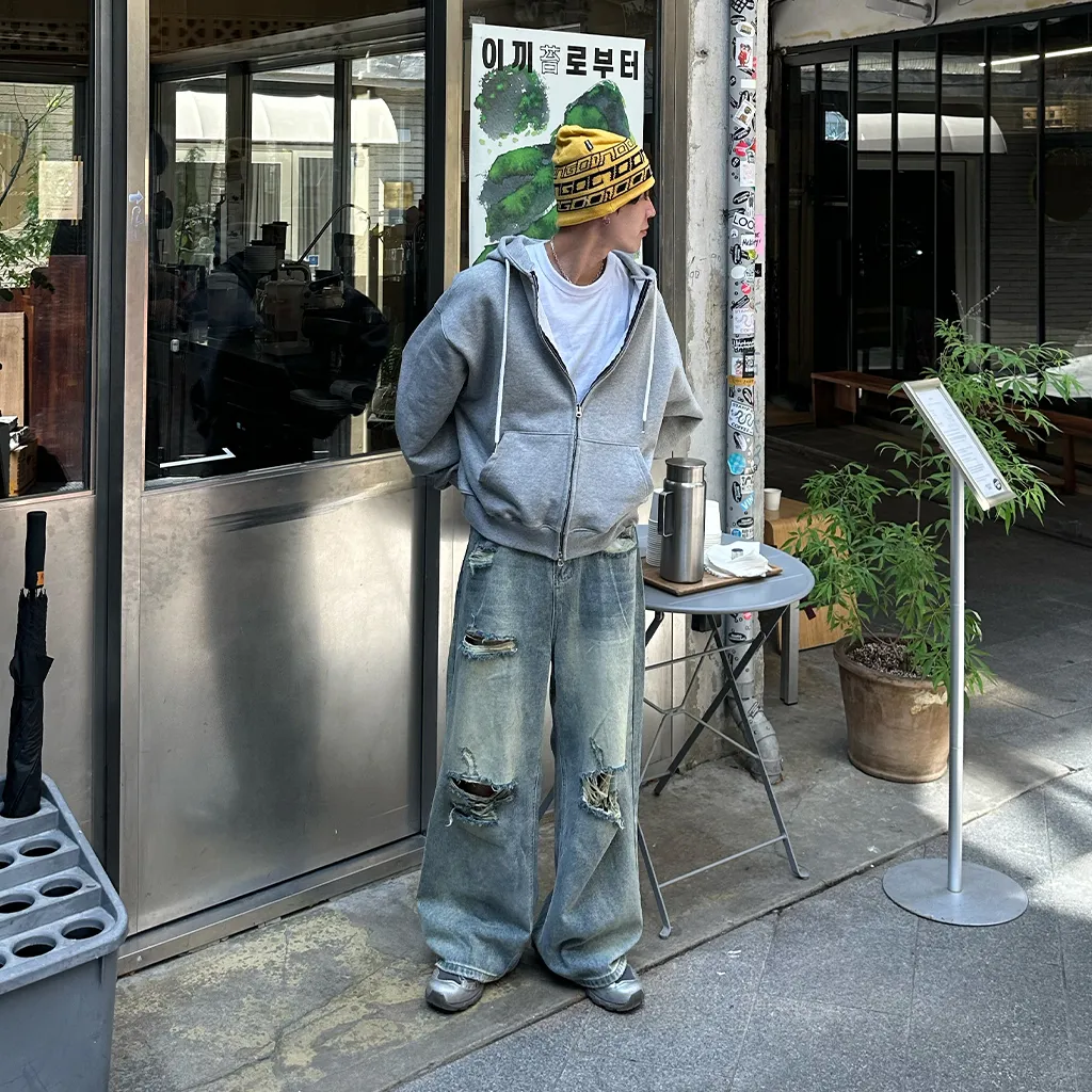 ヴィンテージスリットダメージデニムパンツ