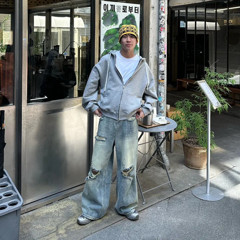 ヴィンテージスリットダメージデニムパンツ