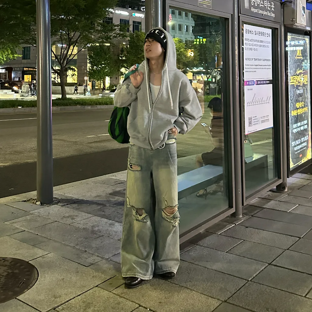 ヴィンテージスリットダメージデニムパンツ