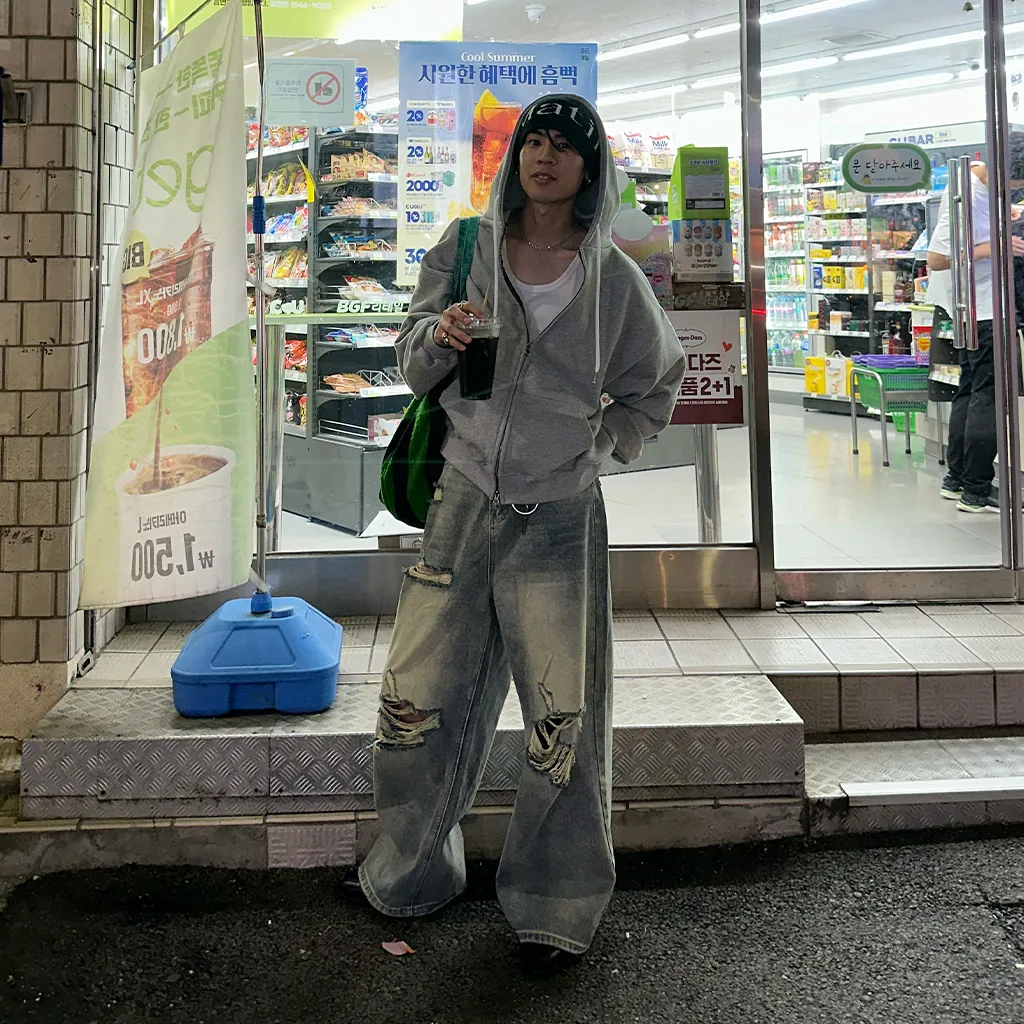 ヴィンテージスリットダメージデニムパンツ