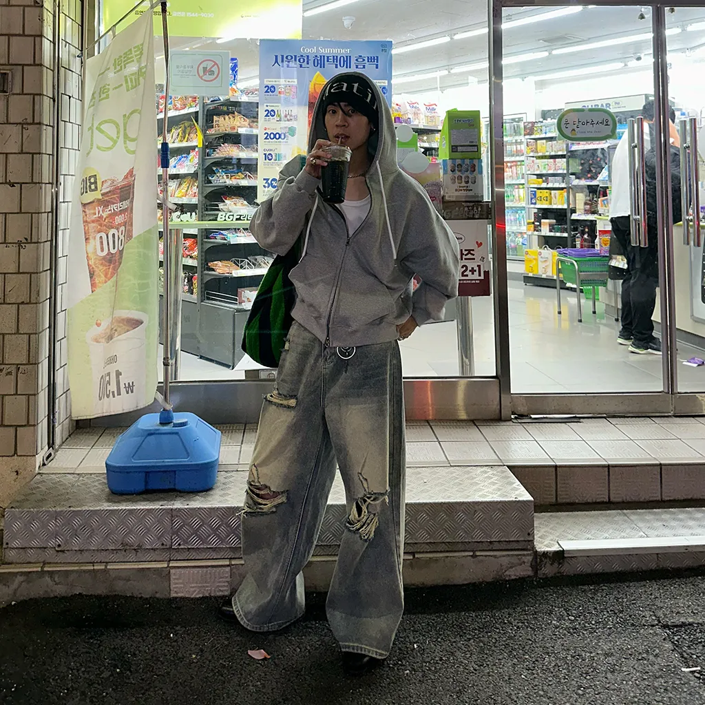 ヴィンテージスリットダメージデニムパンツ