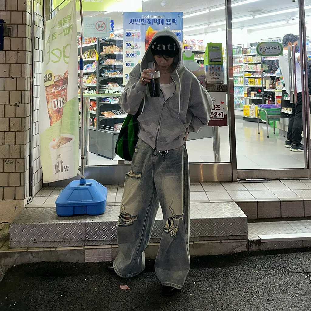 ヴィンテージスリットダメージデニムパンツ