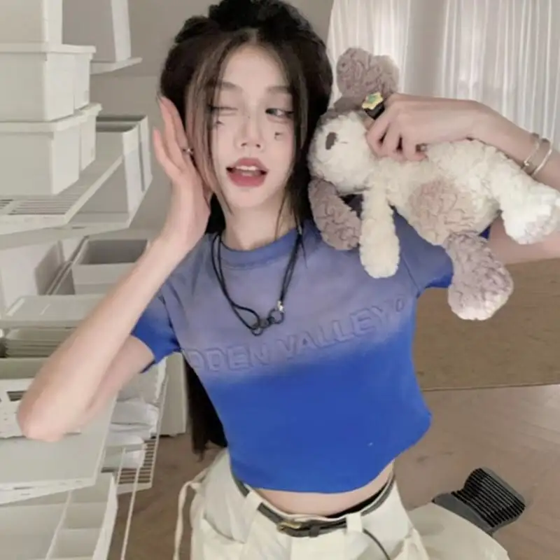 トップス Tシャツ アルファベット カジュアル 半袖 ブルー ピンク