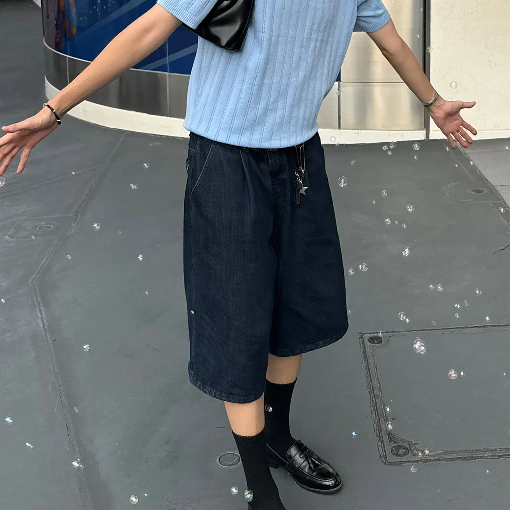 ワイドタック入りハーフスラックスパンツ