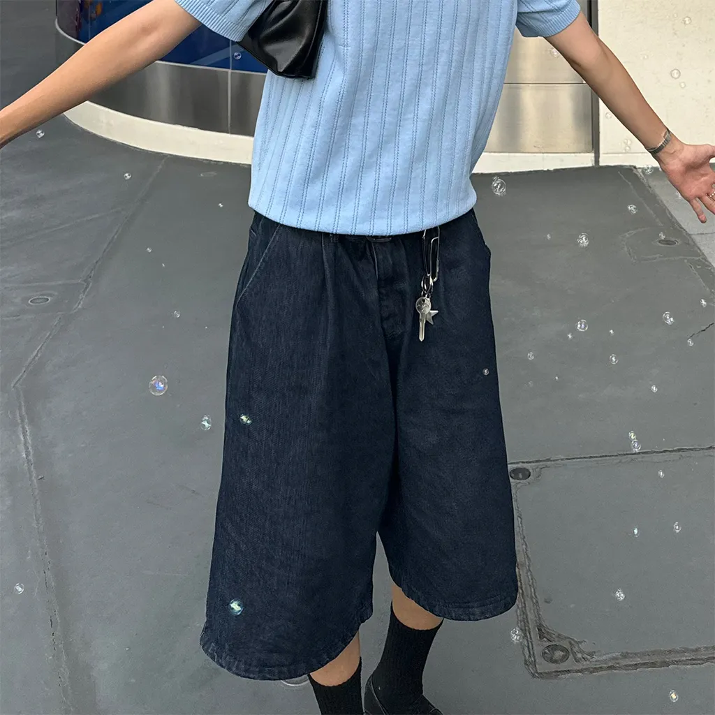ワイドタック入りハーフスラックスパンツ