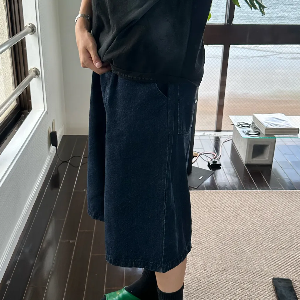 ワイドタック入りハーフスラックスパンツ