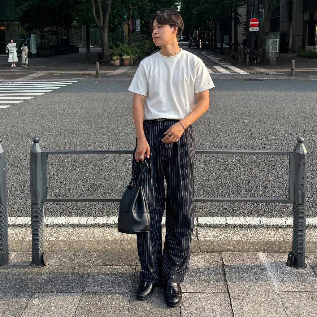 (ユニセックス) ストライプバックゴムスラックス