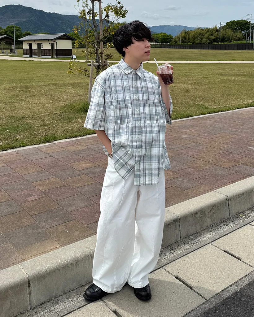 （ユニセックス）ウエストストリングワイドコットンパンツ