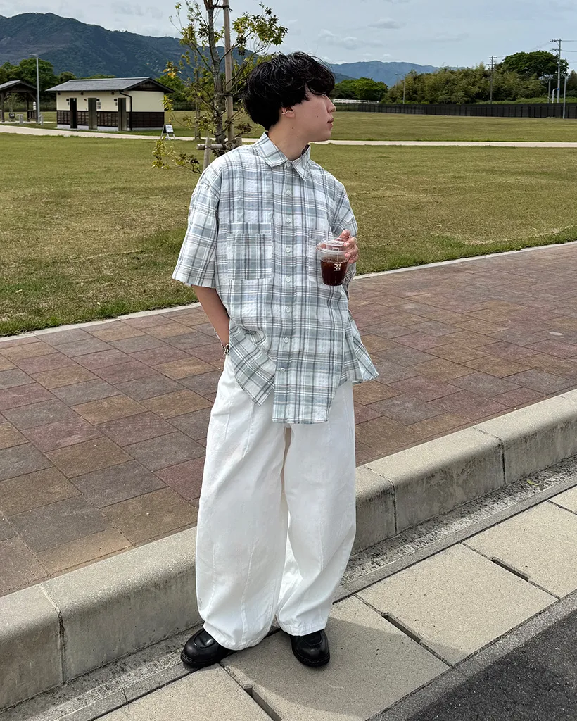 （ユニセックス）ウエストストリングワイドコットンパンツ