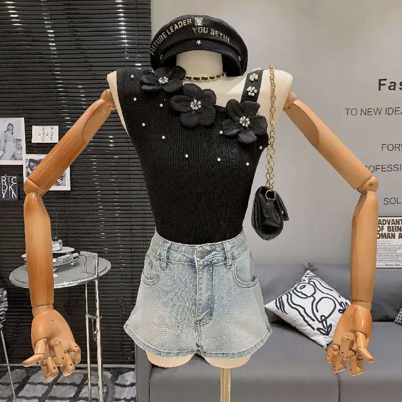 ボトムス デニムパンツ 2色展開 ショート丈 リボン ブルー ホワイト