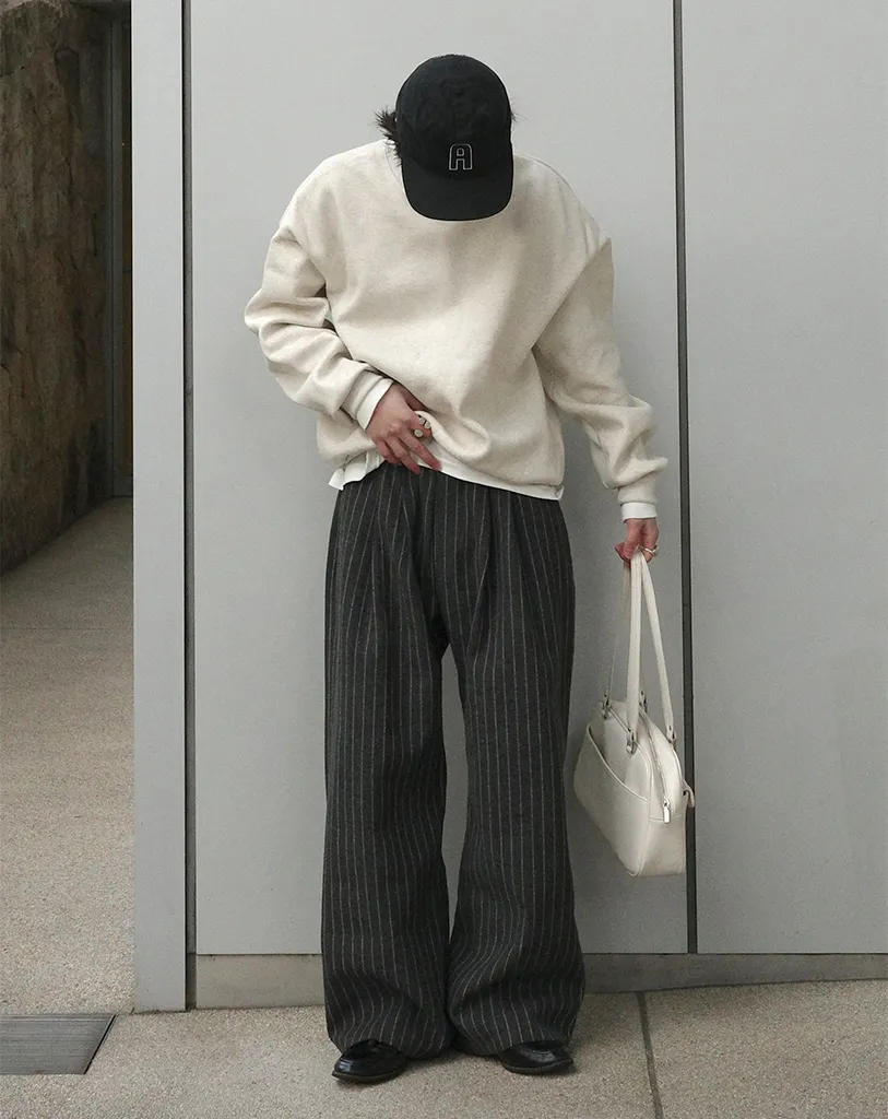 [秋再入荷]ストライプワイドバンディングパンツ