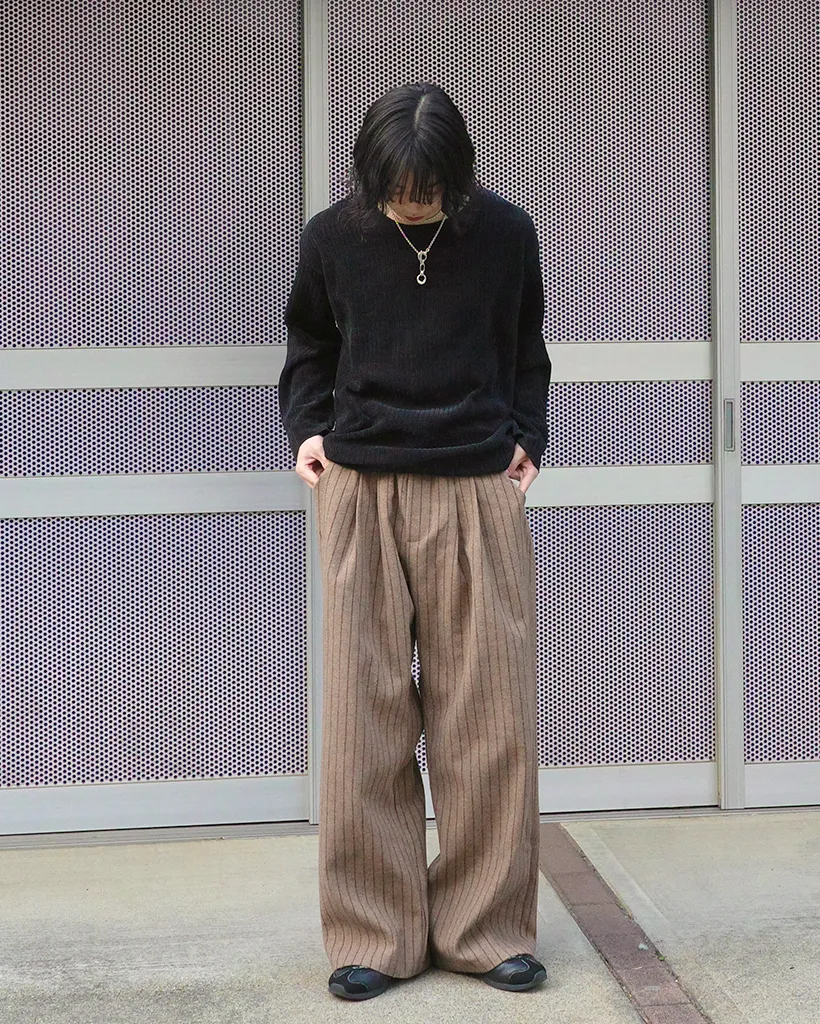 [秋再入荷]ストライプワイドバンディングパンツ