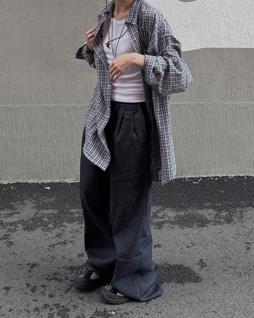 [UNISEX]タック入りベーシックワイドゴムパンツ