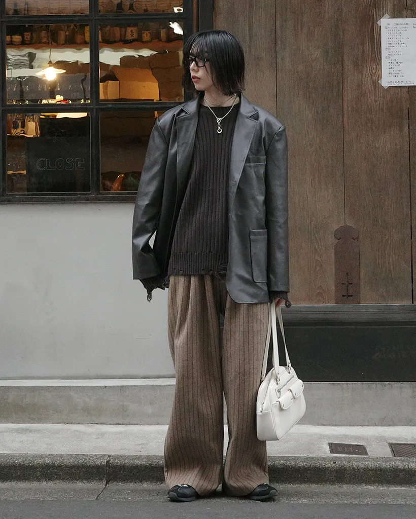 ストライプワイドバンディングパンツ