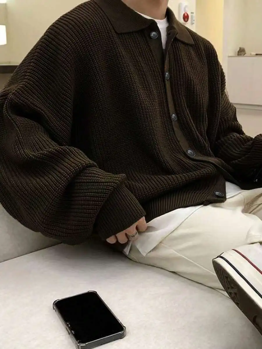 無地 メンズ オーバーサイズ ゆるっとしたシルエット カジュアル カーディガン