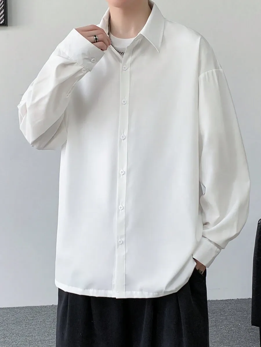 無地シャツ ネクタイなし メンズ ルーズ