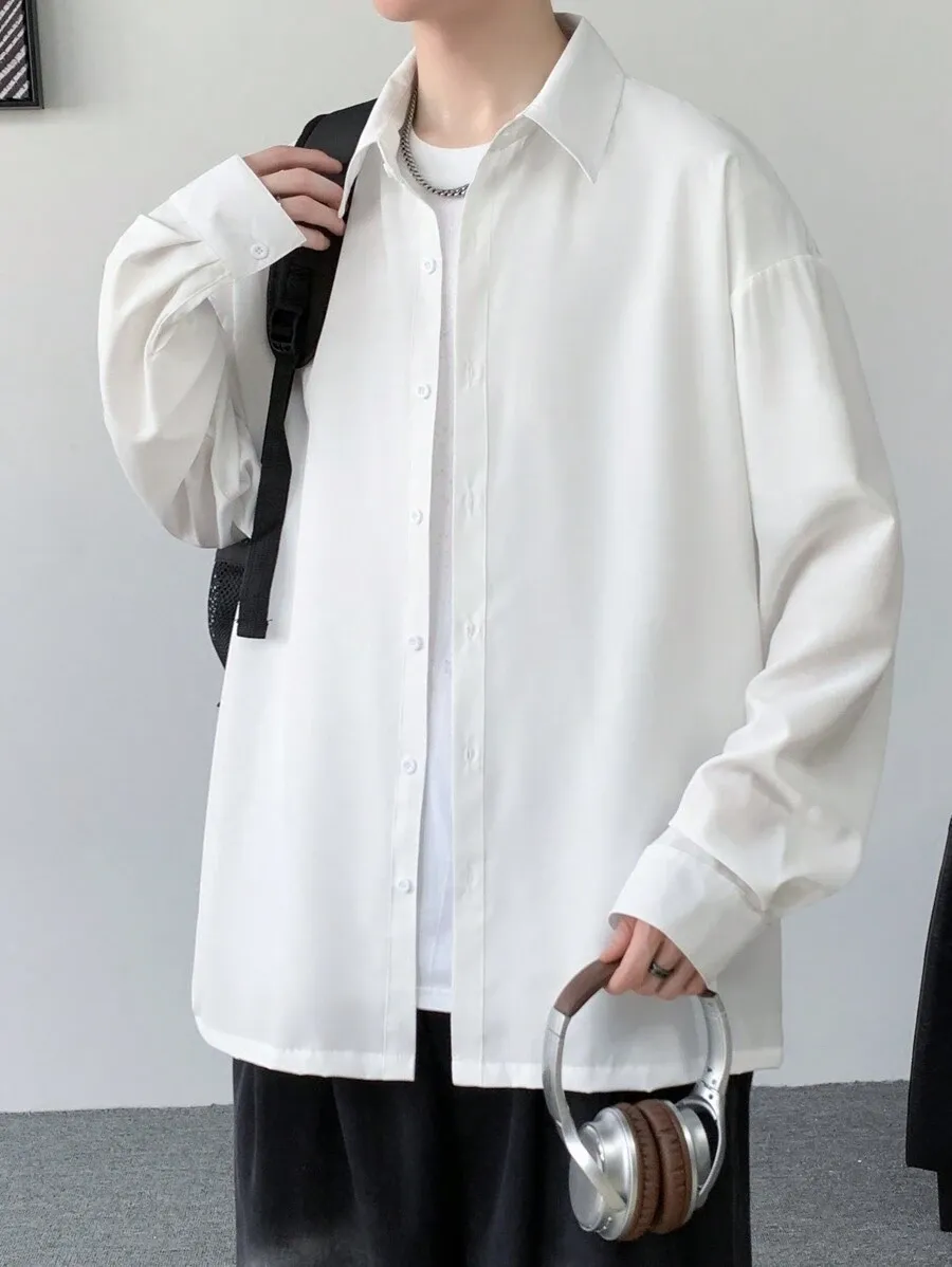 無地シャツ ネクタイなし メンズ ルーズ