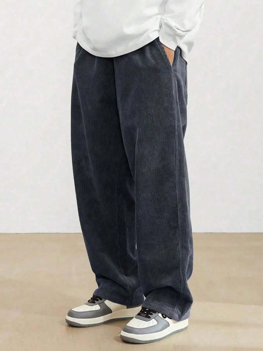 快適 カジュアル ルーズ 無地 コーデュロイストレートレッグパンツ