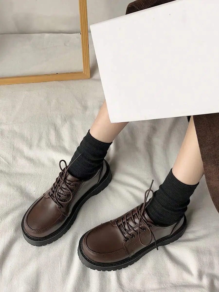 ラウンドトゥ オックスフォードシューズ 厚底 カラーバリエーション ストラップ 快適