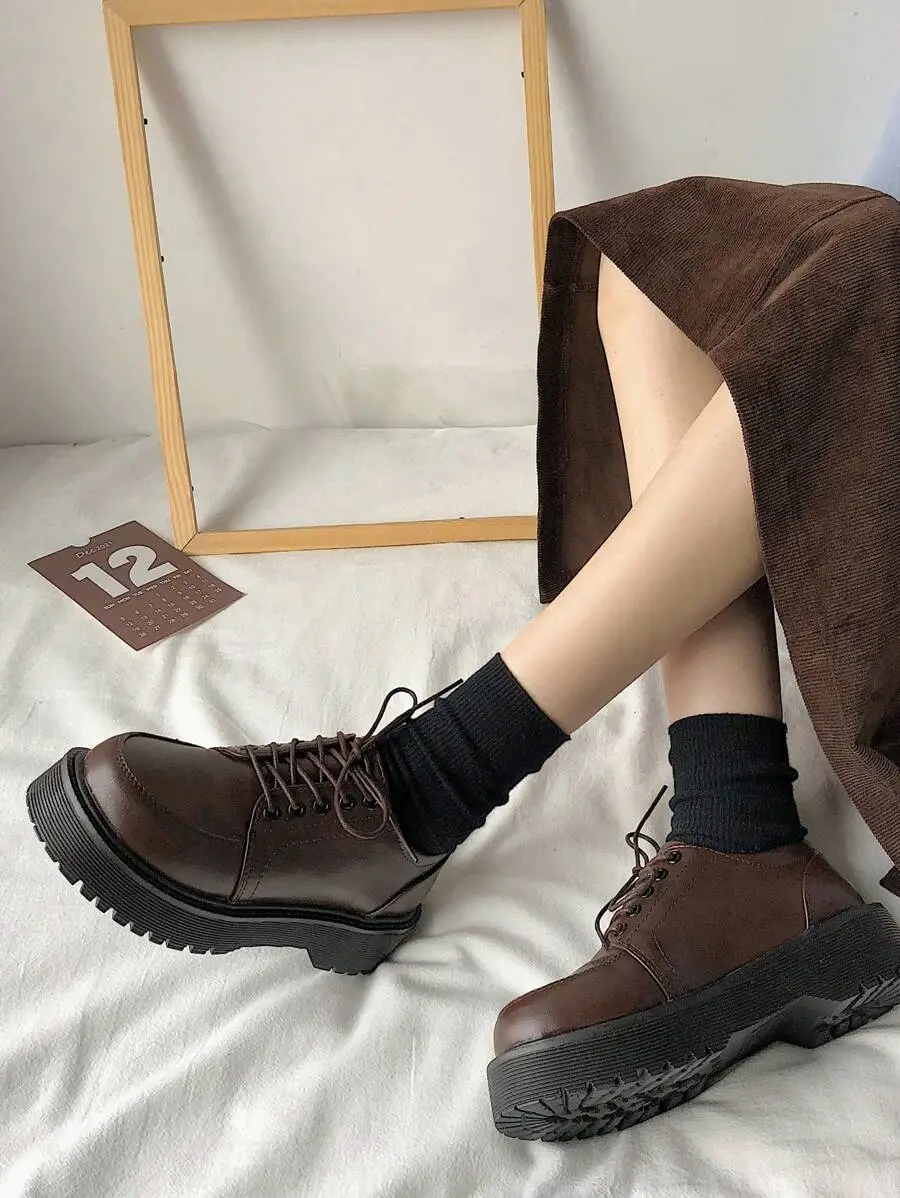 ラウンドトゥ オックスフォードシューズ 厚底 カラーバリエーション ストラップ 快適