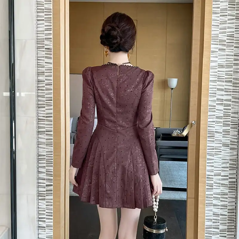 スクエアネック レトロ Aライン ドット柄 ワンピース