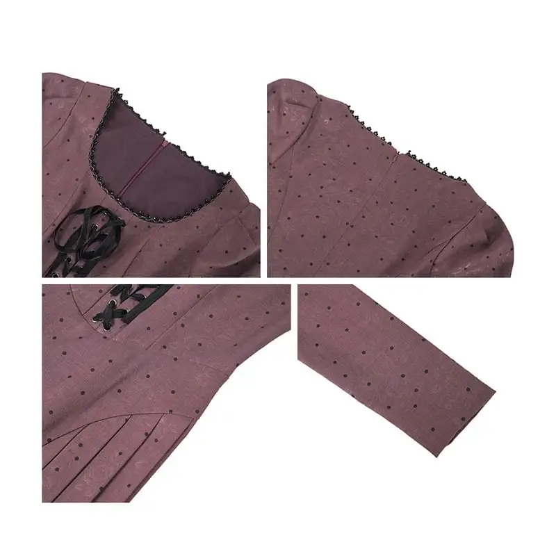 スクエアネック レトロ Aライン ドット柄 ワンピース