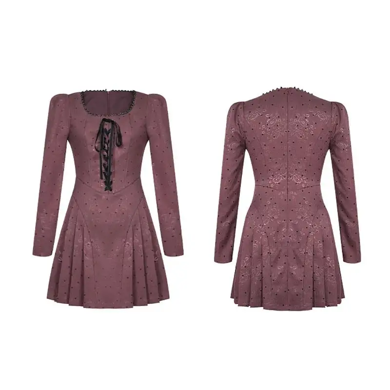 スクエアネック レトロ Aライン ドット柄 ワンピース